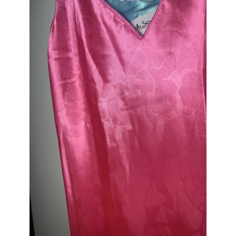 Fernando Sanchez Vtg Maxi Pink Floral Satin Slip Dress Size Large Rare - Picture 3 of 10